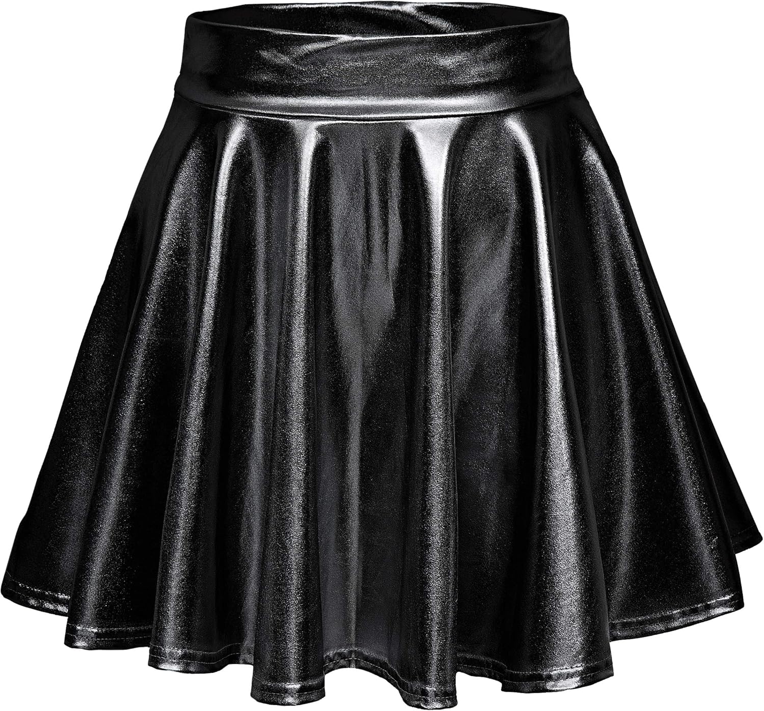 Urban CoCo Women's Shiny Flared Pleated Mini Skater Skirt