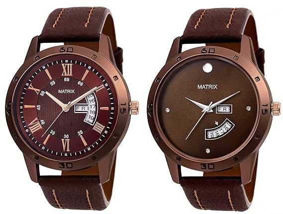 Analog Day & Date Wrist Watch Combo/Pair (PR-13)