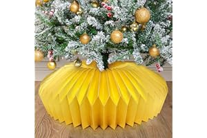 BORAMDO 31.5 Inch Honeycomb Christmas Tree Collar (Gold), Folded Paper Christmas Tree Box Base Cover, Elegant Basket Skirt Collars Fit for 6ft 7.5ft 9ft Artificial Trees Holiday Indoor Outdoor Decoration