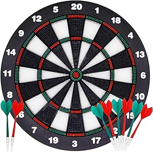 ATDAWN 16.4 Inch Safety Dart Board Game Set with 8 Soft Tip Darts, Indoor Outdoor Party Games, Sports Gifts for Kids and Adults, Easily Hangs Anywhere