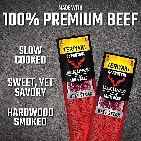JACK LINK’S BEEF STEAK, TERIYAKI – PROTEIN SNACKS, MEAT SNACK WITH 9G OF PROTEIN, MADE WITH 100% BEEF, INDIVIDUALLY WRAPPED BULK SNACK PACK, KETO FRIENDLY – 1 OZ. (12 COUNT)