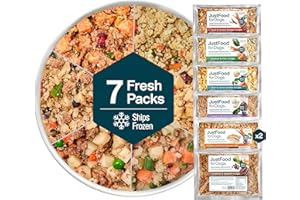 JustFoodForDogs Frozen Fresh Dog Food Sampler Human Grade Variety Box, Complete Meal or Topper, 18 oz (Pack of 7)