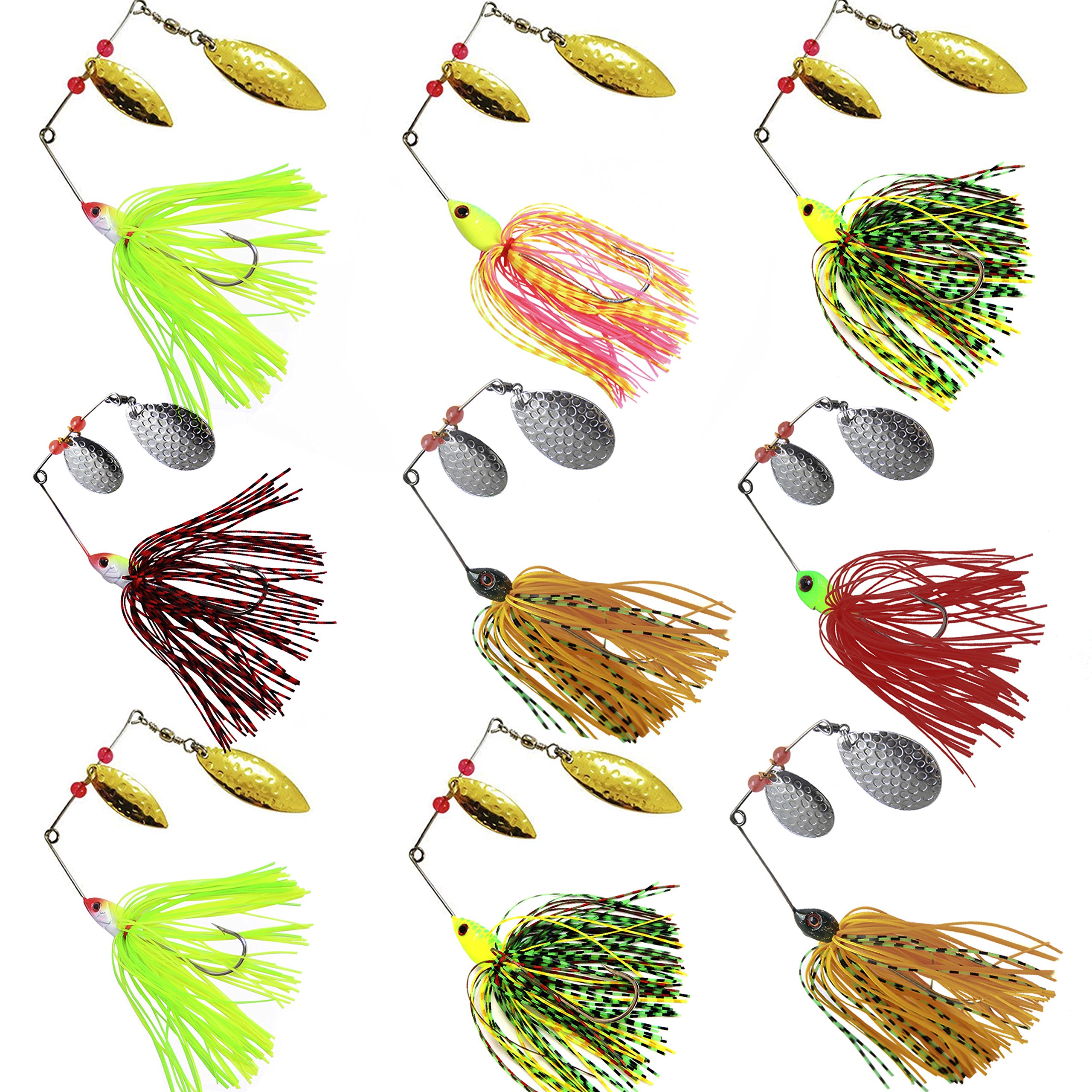 Shaddock Fishing Fishing Spinner Baits Kit Hard Metal Spinnerbait Jig Lure Kit for Bass Pike (9pcs Spinner Baits)