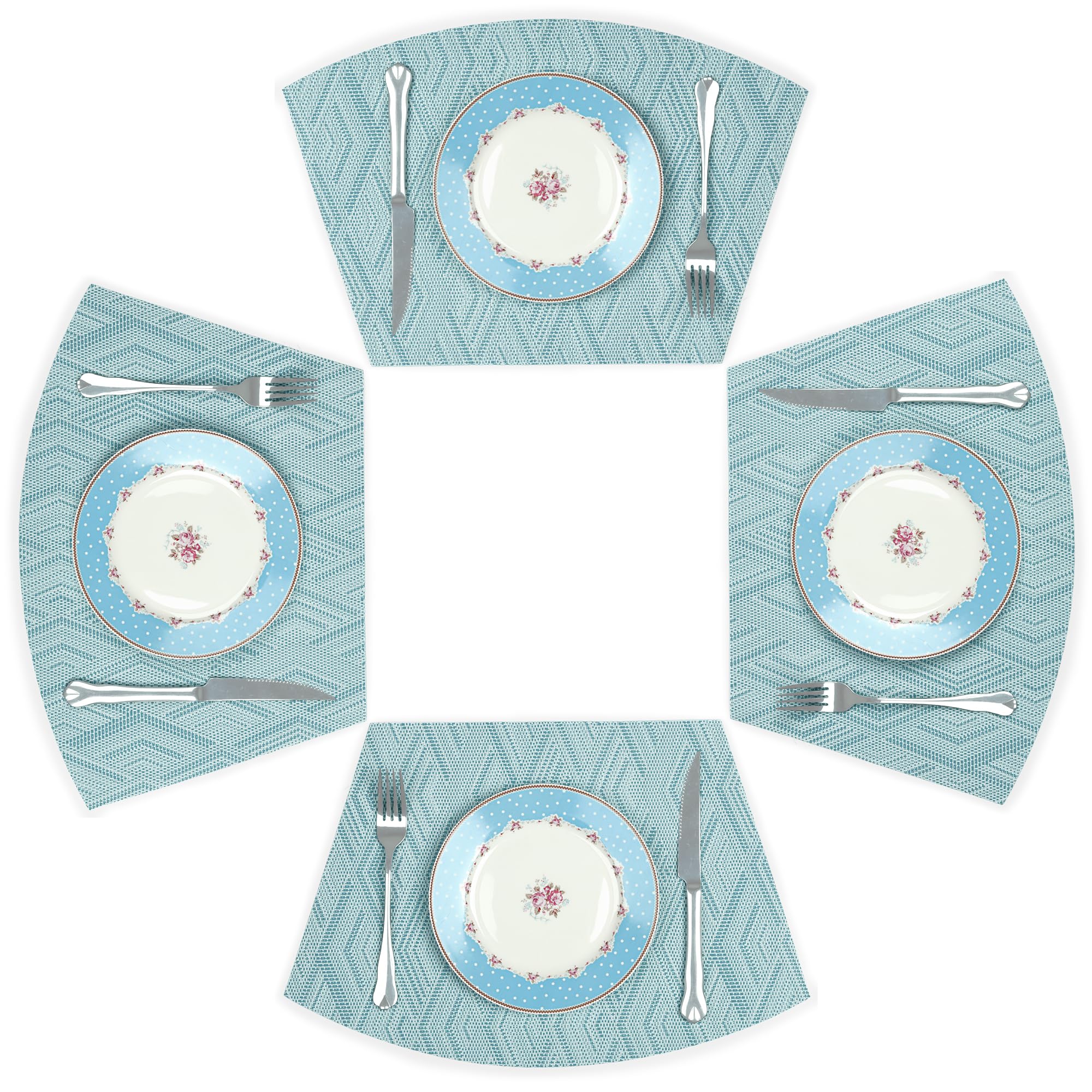 fanquare Rhombus Pattern Wedge Shaped Place Mats Set of 4, Easy to Clean PVC Placemats for Kitchen Dining Table, Vinyl Woven Table Mats 45x30 cm Blue