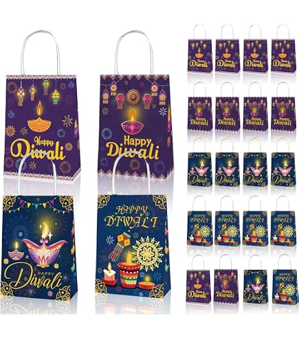 120 PCS Happy Diwali Cellophane Bags With Twist Ties For Gift...