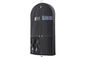 Lazebox 43" Travel Garment Bag with Accessories Zipper Pocket, Heavy Duty Suit Bag for Suits, Tuxedos, Dresses, Coats, Black, 1 pack
