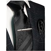 JEMYGINS Mens Floral Necktie and Pocket Square Tie Clip Sets for Men