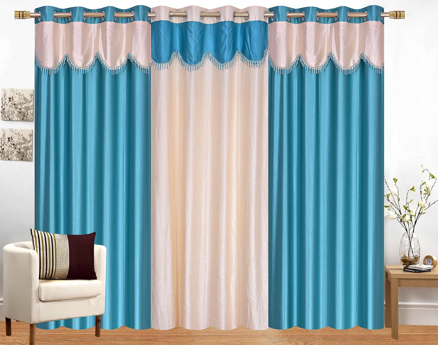 Buy Honey Traders Premium Turquoise Cream Plain Eyelet Lace Door