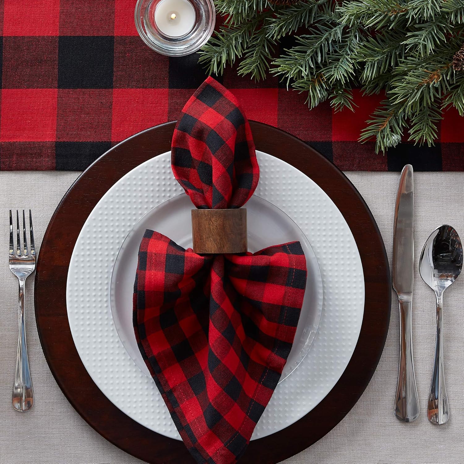 DII Classic Buffalo Check Tabletop Collection for Family Dinners, Special Occasions, Barbeques, Picnics and Everyday Use, 100% Cotton, Machine Washable, Table Runner, 14x72, Red & Black: Home & Kitchen