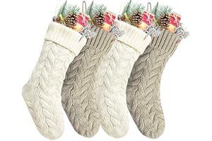 KUNYIDA 18" Khaki and Ivory Knit Christmas Stockings,4 Pack
