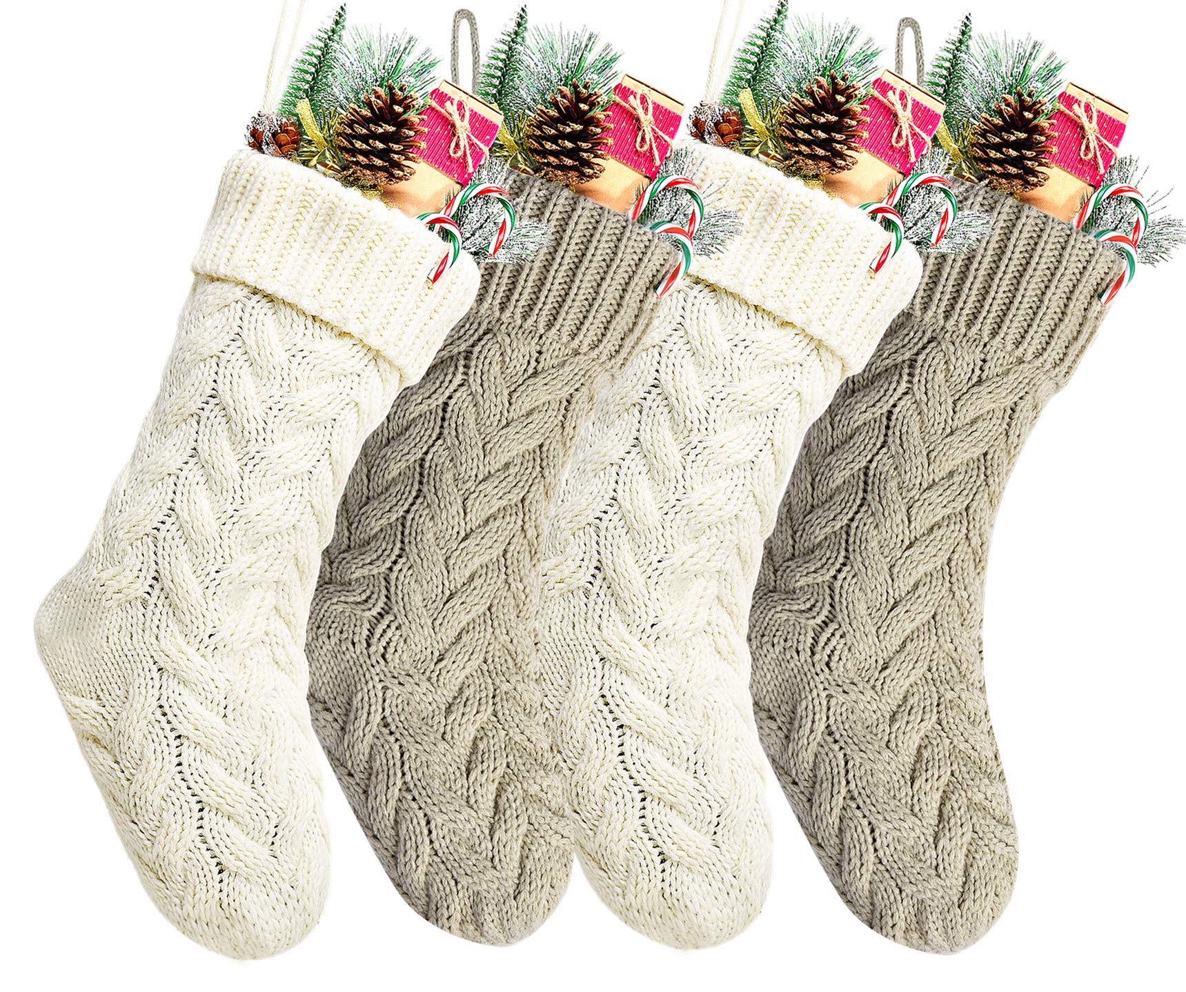 Kunyida 18" Khaki and Ivory Knit Christmas Stockings,4 Pack