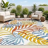 JONATHAN Y Tropics Palm Leaves Indoor Outdoor Area Rug 8X10 Cream/Orange, Boho for Backyard, Patio, Porch, Easy-Cleaning, Hig