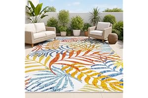 JONATHAN Y Tropics Palm Leaves Indoor Outdoor Area Rug 8X10 Cream/Orange, Boho for Backyard, Patio, Porch, Easy-Cleaning, High Traffic, Pet-Friendly, Non-Shedding (AMC100B-8)