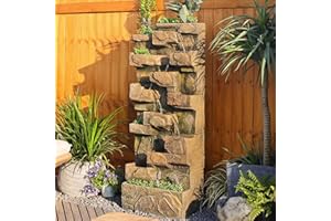 Sunlinua Water Fountain Outdoor - Garden Water Fountains Waterfall Floor Standing Water Fountains, 8-Tiers Natural Weathered Multi Function Water Fountains, 53.5 inches Height