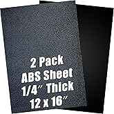 ABS Plastic Sheet 1/4 Inch Thick 12" x 16" (2-Pack)，Black Rigid Moldable Panel with Different Surfaces (Textured Front & Smoo
