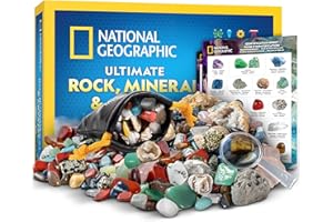 National Geographic Rock Collection for Kids – 300+ Piece Gemstones and Crystals Set Includes Geodes and Real Fossils, Rocks 