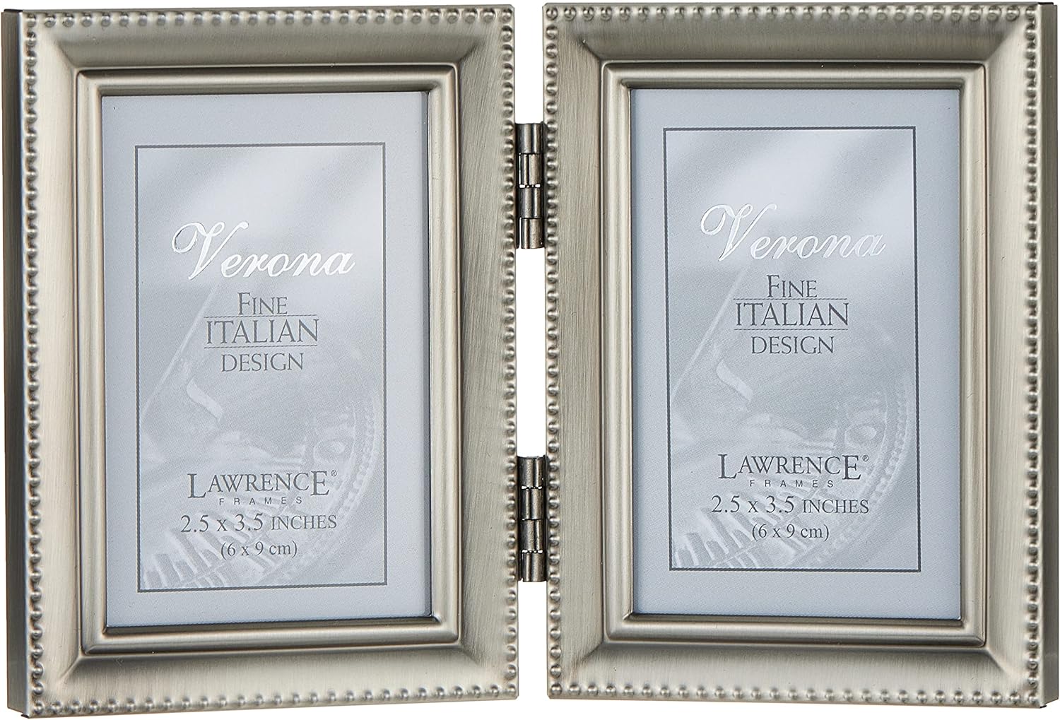 Photo Albums, Frames & Accessories - Lawrence Frames Bead Border Design, 2.5x3.5 Double, Pewter