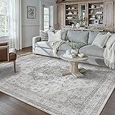 PureCozy Grey Gray Area Rug 5x7 Washable Vintage Carpet for Living Room Office Soft Retro Low Pile Thin Indoor Rug Non Slip Oriental Medallion Floor Cover for Bedroom Dining Room