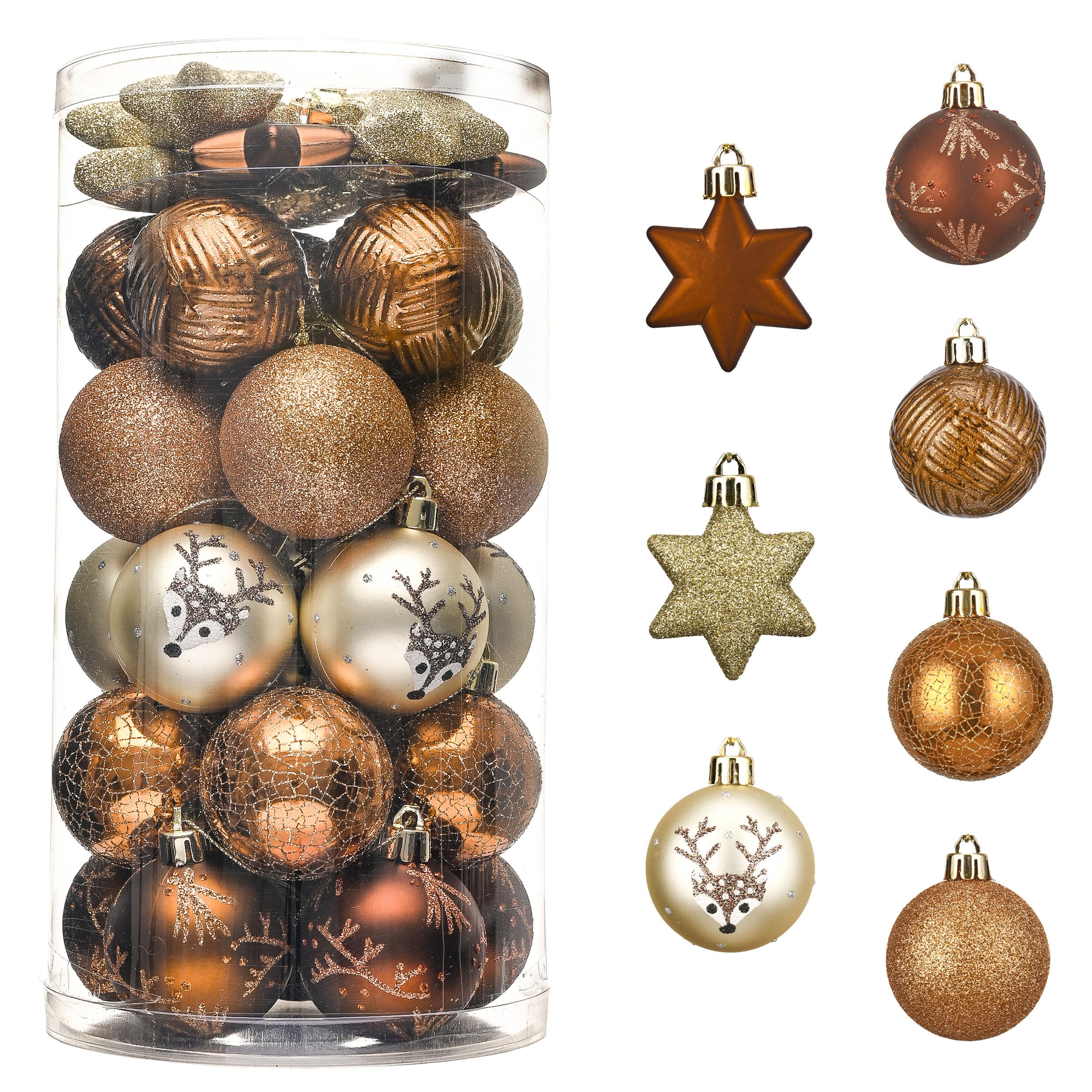 Valery Madelyn Tree Decorations - Copper and Gold Baubles, 35pcs 5cm Woodland Ball Ornaments for Christmas