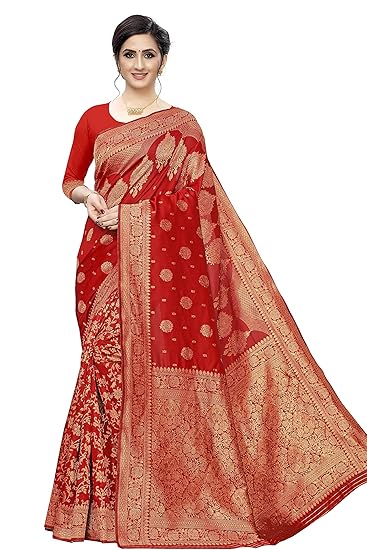 Leeza Store Women Banarasi Jacquard Kanjivaram Style Saree With Blouse Pices