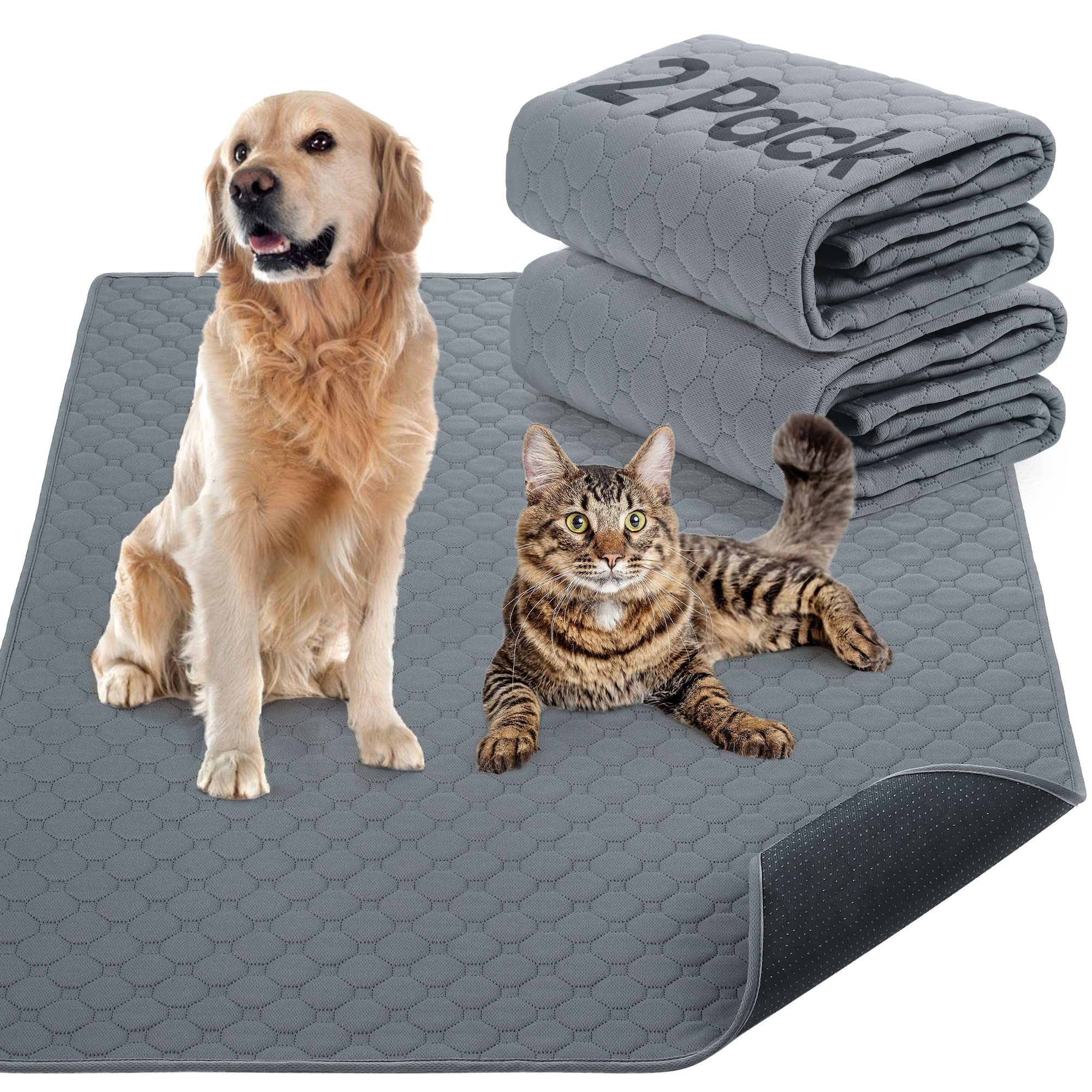 Reusable Dog Training Pads, 2 Pack Washable puppy training pads, Super Absorbent Waterproof Dog Mat Pee Pads for Dogs, Fast Drying Training Pads for Home, Car, Travel (100cm*75cm)