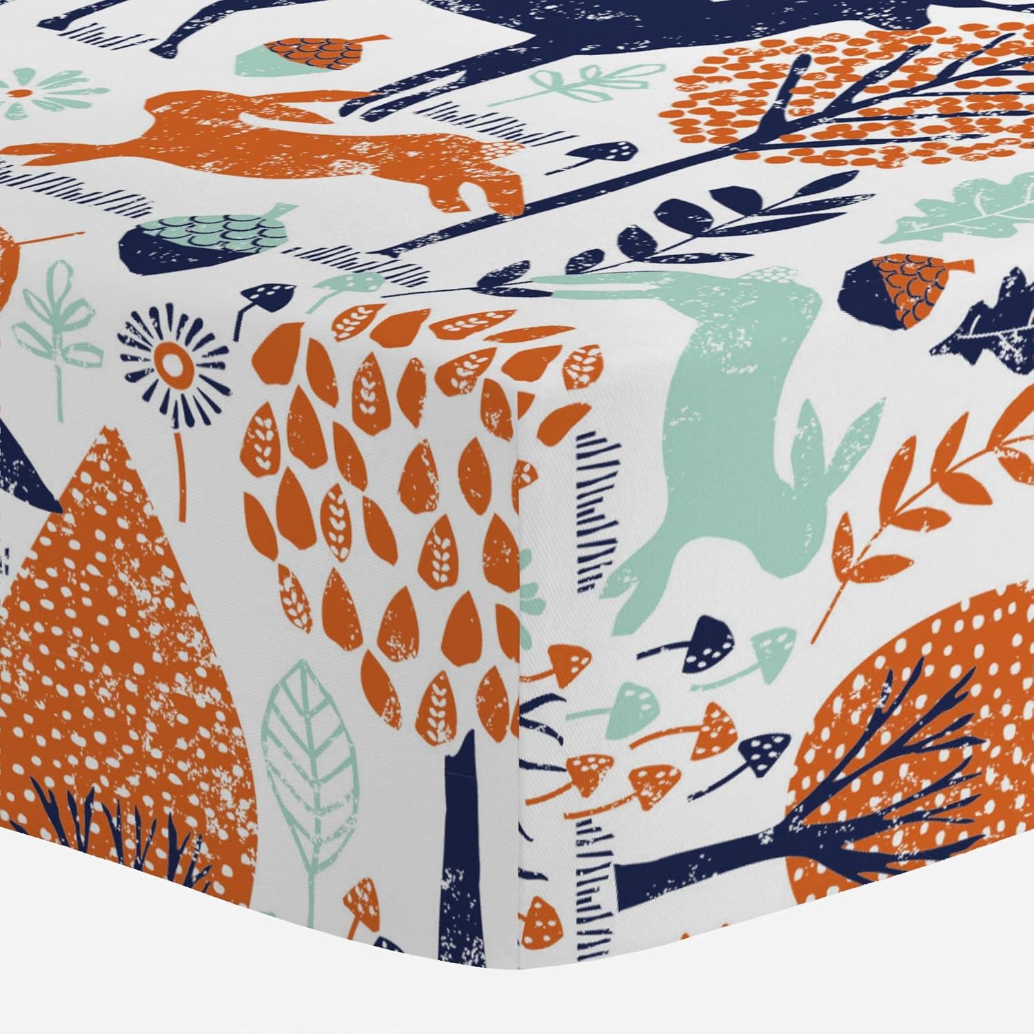 Carousel Designs Navy and Orange Woodland Animals Crib Sheet - Organic 100% Cotton Fitted Crib Sheet - Made in The USA