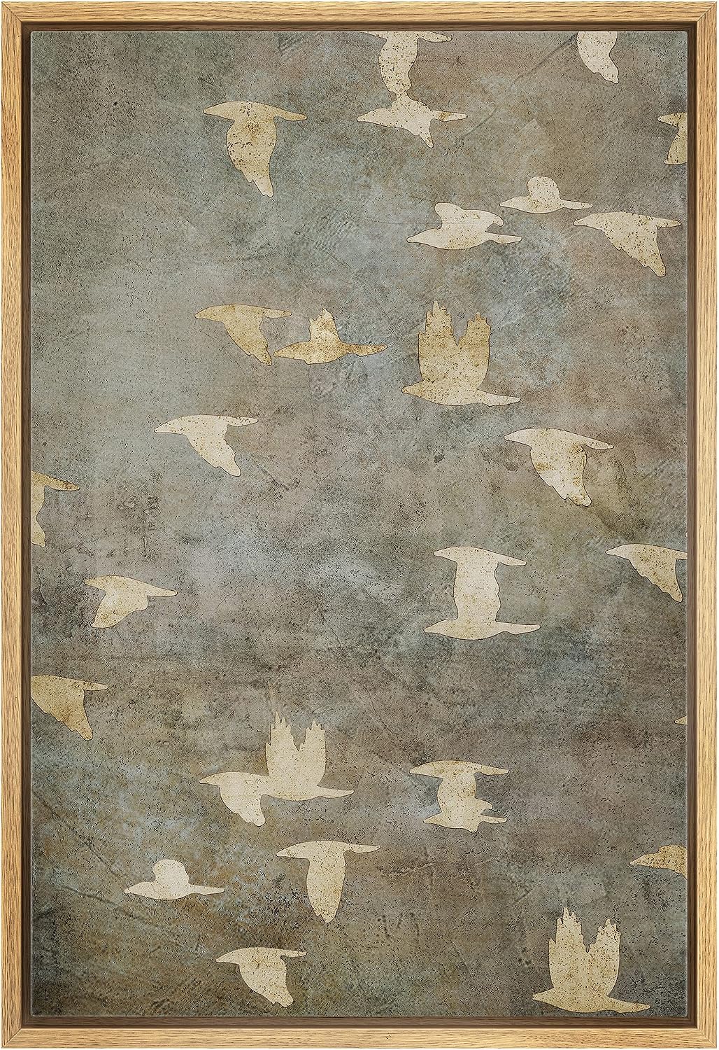 SIGNFORD Framed Canvas Print Wall Art Grunge Gold Flying Bird Collage Nature Wilderness Illustrations Modern Art Decorative Landscape Rustic Zen Colorful for Living Room, Bedroom, Office - 16"x24" Natural