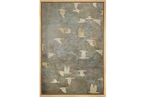 SIGNFORD Framed Canvas Print Wall Art Grunge Gold Flying Bird Collage Nature Wilderness Illustrations Modern Art Decorative L