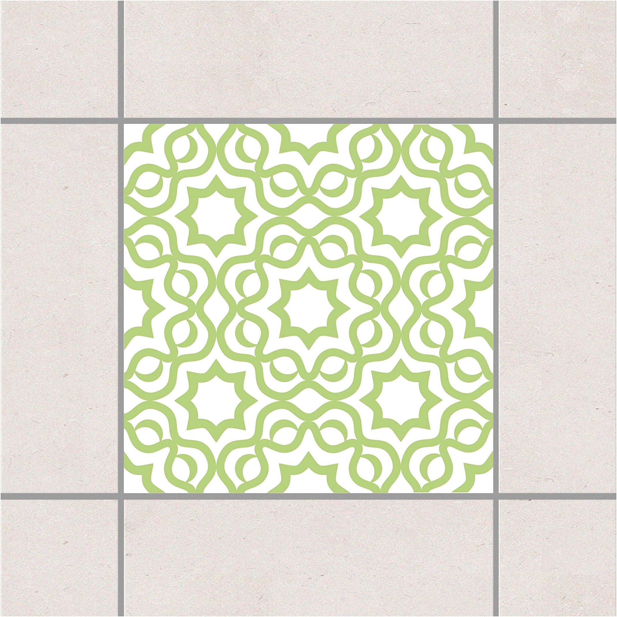 Tile Sticker - Islamic White Spring Green 15cm x 15cm, Setgröße:10teilig