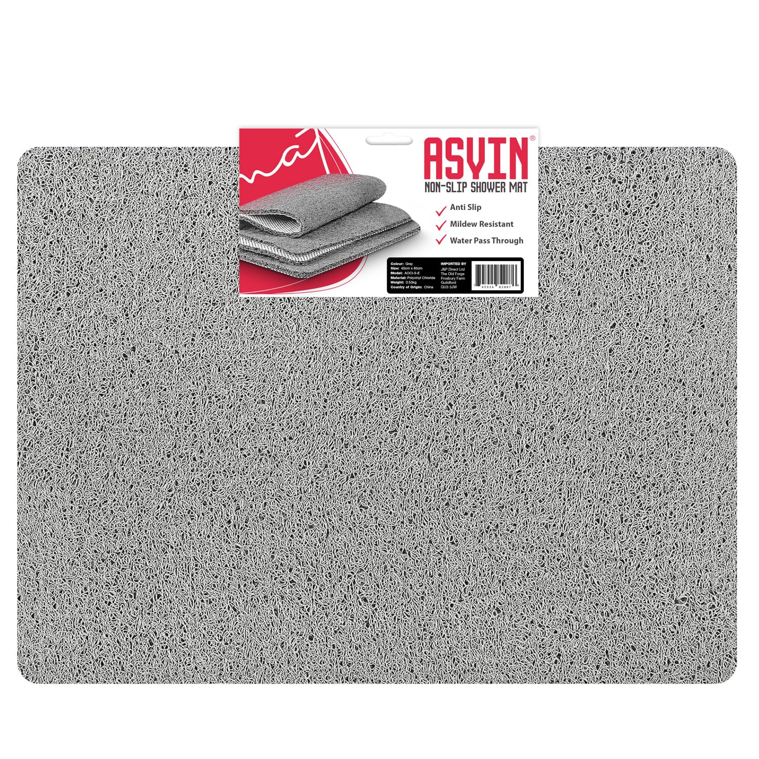 Asvin Large Anti Slip Bath & Shower Mat for Inside Shower & Wet Areas (60x80cm Grey) Quick Drying — image 1