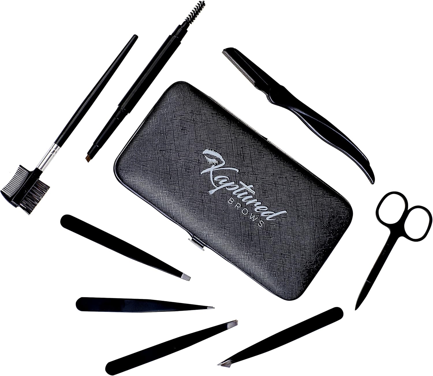KAPTURED Eyebrow Kit, Professional 8 pc Eyebrow Grooming Kit for Women With Travel Case, Eyebrow Razor, Tweezers, Scissors, Eyebrow Comb and Brush, Brown Eyebrow Pen: Home Improvement