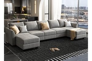 HONBAY Modern Fabric Corner Sectional Sofa Modular Sectional Couch with Ottoman U Shape Sofa 7 Seater Couch with Storage for Living Room, Grey