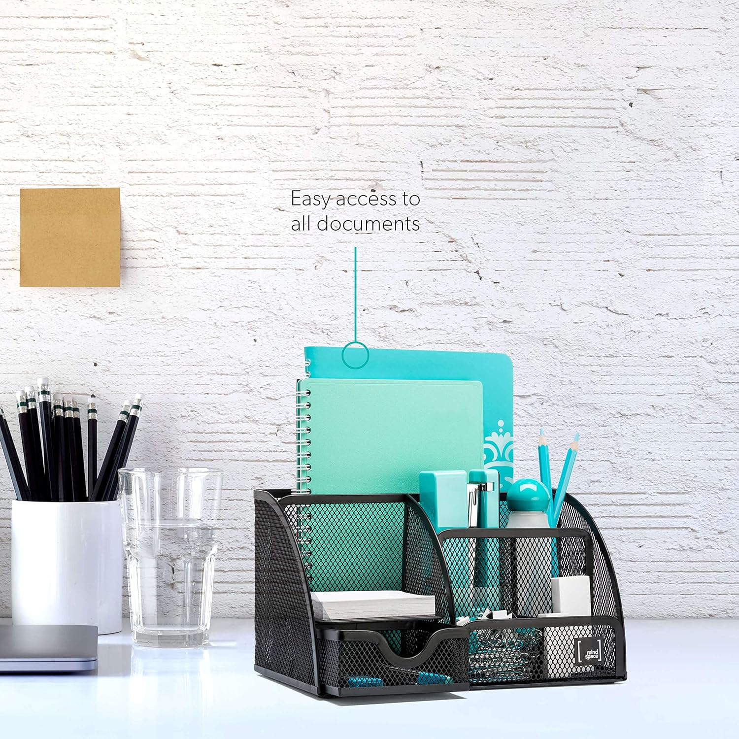 Mindspace Office Desk Organizer with 6 Compartments + Drawer | The Mesh Collection, Black: Home Improvement