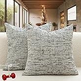 Pack of 2 Decorative Vintage Square Throw Pillow Covers 18x18 inches, Black White Yarn-Dyed Chenille, Extra Thick Ultra Soft Luxury Cushion Covers for Couch Sofa Bed, Modern Boho Farmhouse Decor