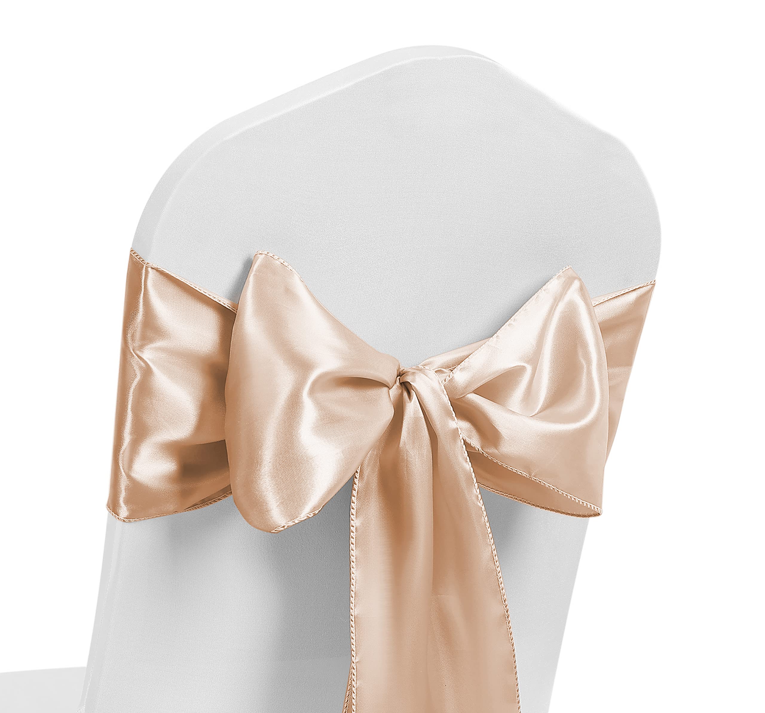 Satin Chair Sash WIDER FULLER BOWS Chair Sashes Bow Back Tie Ribbon Wedding Banquet Decoration (Champagne, 50)