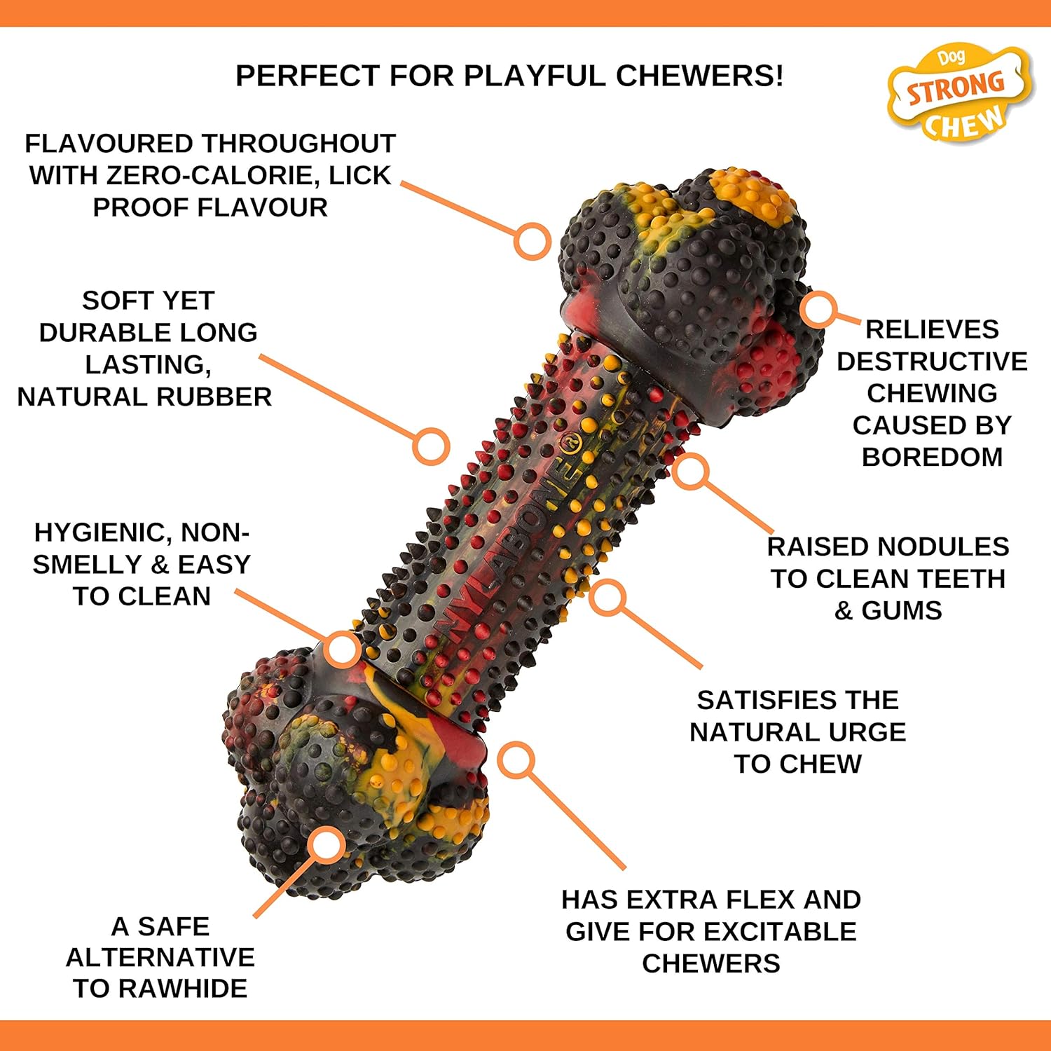 Nylabone Strong Tough Durable Rubber Dog Chew Toy Bone, Bacon Cheeseburger Flavour, Small, for dogs up to 11kg - Image 4
