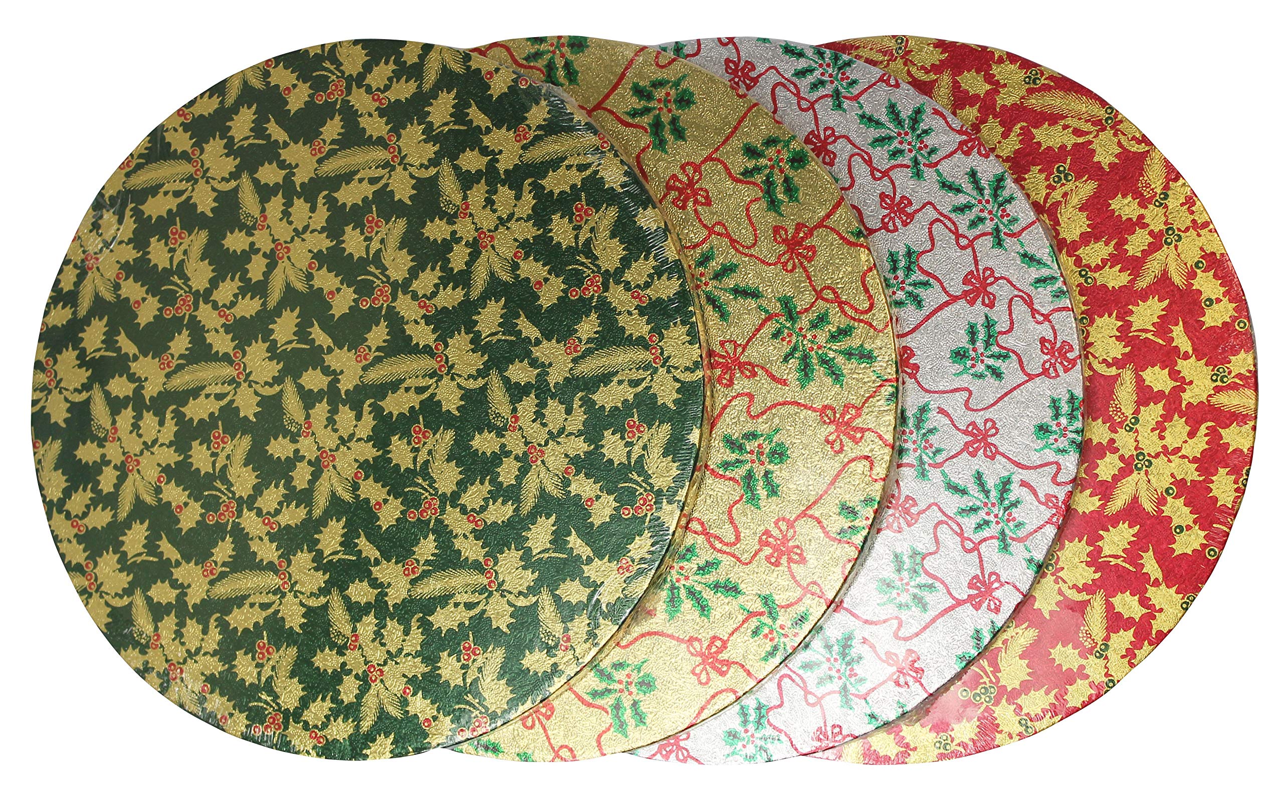 Creative Party XRD10 Unwrapped Round Holly Print Foil Wrapped Cake Drum 10" - 5 Pcs