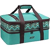 MIER Insulated Double Casserole Carrier Bag Thermal Lunch Tote for Lasagna Lugger, Potluck Parties, Picnic, Beach, Fits 9 x 13 Inches Baking Dish, Casserole Dish, Expandable by Mid Zipper, Teal