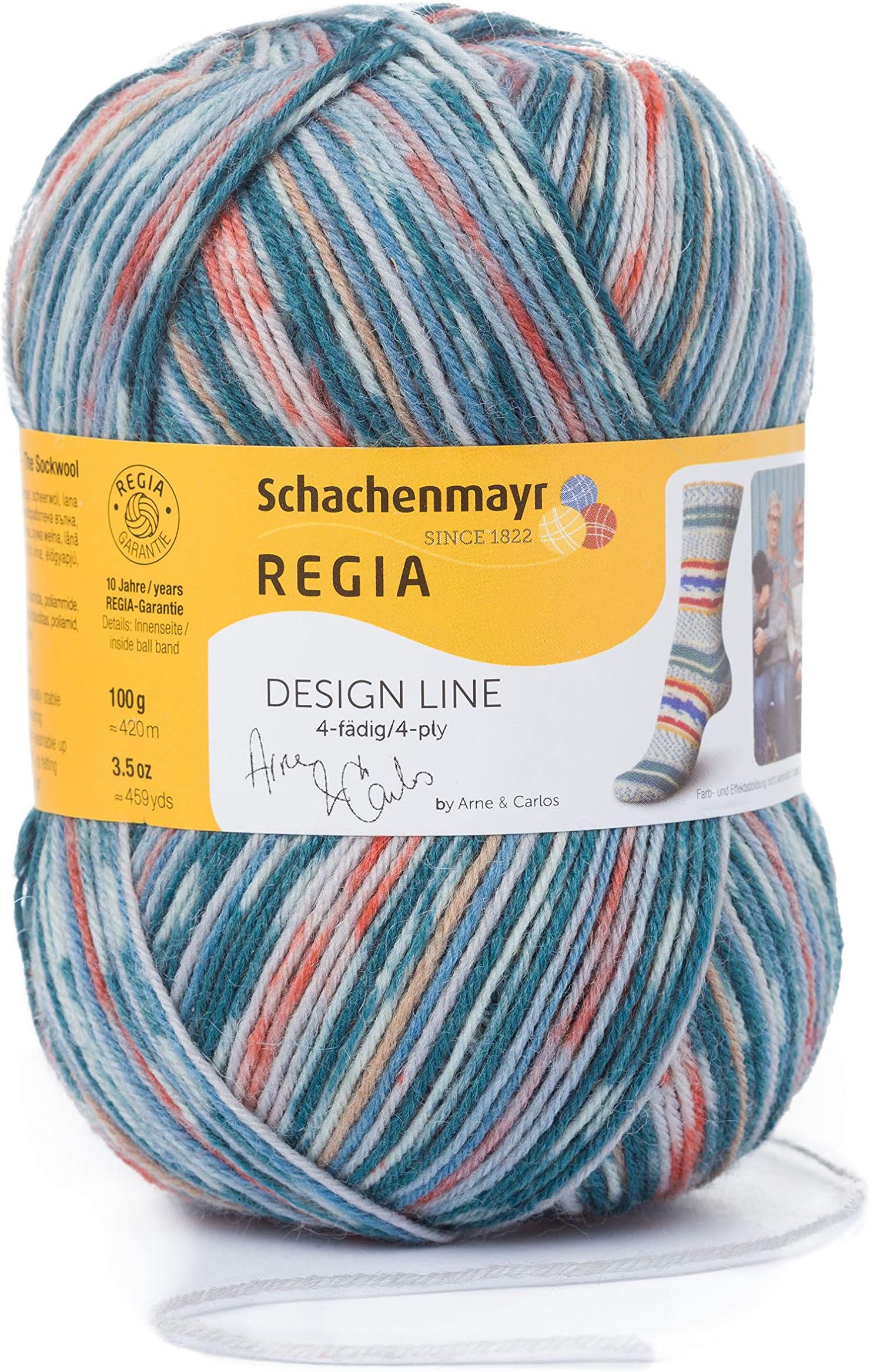 RegiaDesign Line, 4-threaded by Arne & Carlos, hand knitting wool/yarn, sock yarn – per 100 g ball, 75% New Wool, 25% Polyamide, Summer Night, 16 x 9 x 7.5 cm