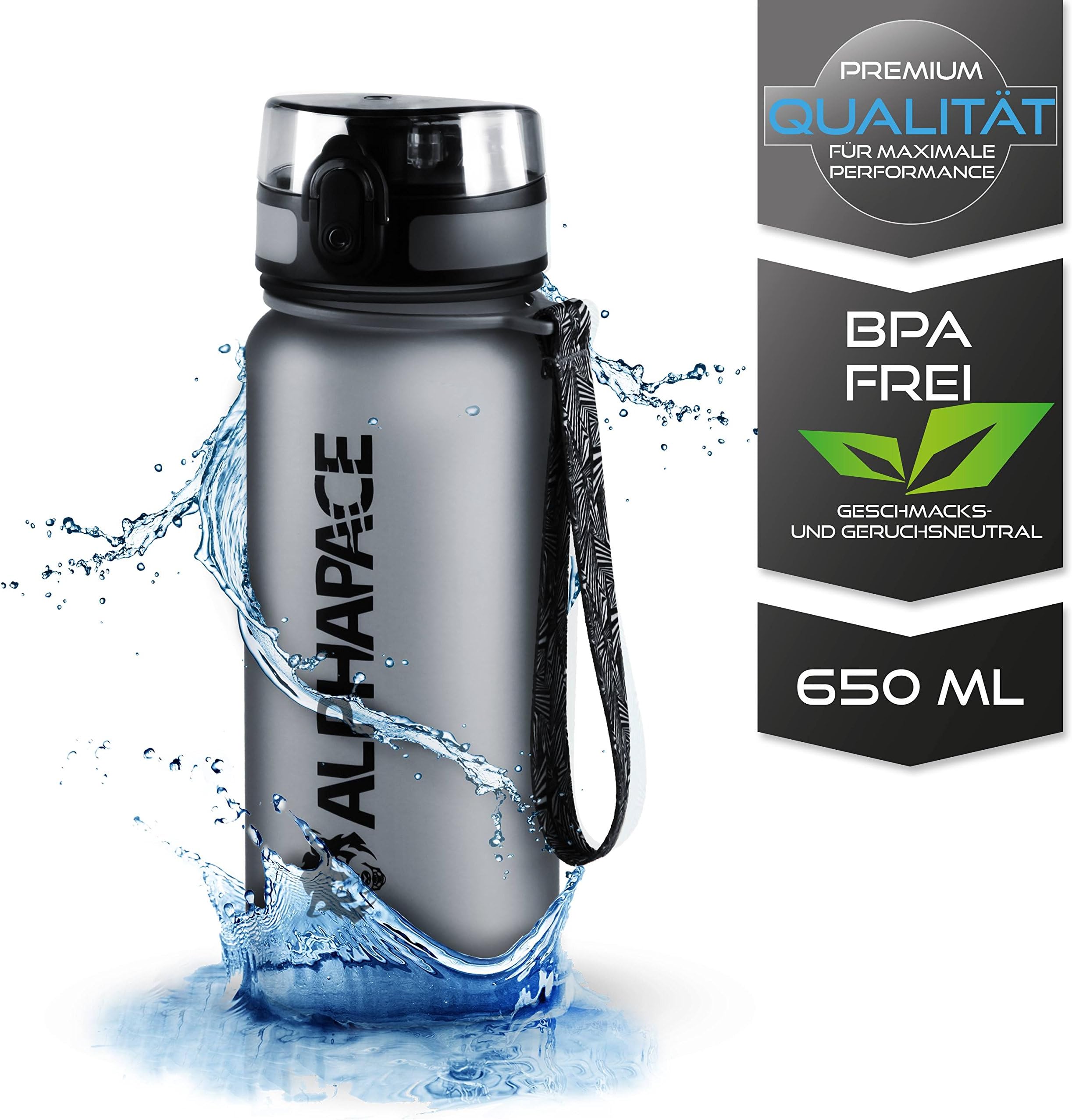 ALPHAPACE Sports Drinking Bottle 1000ml and 650ml - Tested BPA-free and Leak-proof - Premium Sport Bottle - for Sports, School, Travel, Outdoors and Leisure - Satisfaction Guarantee