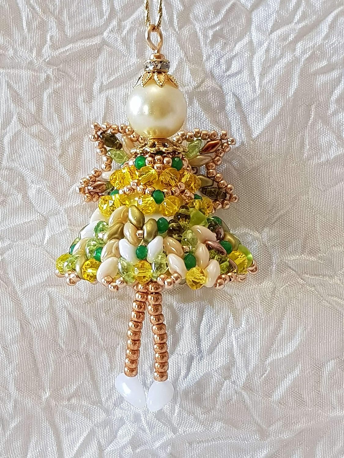 Albero Di Natale Kanzashi.Decorazioni Artigianali Per Albero Di Natale Angelo Raphael Realizzato Con Perline Vari Tipi E Grandezze Cristallo Tecnica Tessitura Perline Peyote Colori Verde E Giallo Amazon It Handmade