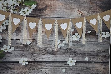 Amazon Com 9ft Rustic Burlap Banner With Lace Printed Heart Garland