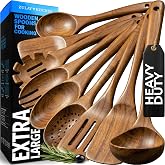 Zulay Kitchen 9-Piece Teak Wood Cooking Utensil Set &ndash; Non-Toxic &amp; Non-Stick Safe Wooden Spoons &amp; Kitchen Tools with Comfortable Grip, Smooth Finish Natural Teak &ndash; Perfect Kitchen Gift Set