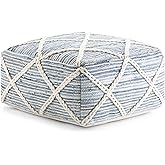 SIMPLIHOME Cowan Square Pouf - 20 inch Wide Handloom Woven Wool and Cotton Ottoman in Blue and Natural, Contemporary Footstoo
