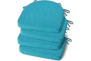 Shinnwa Chair Cushion with Ties for Dining Chairs [17 x 16.5 Inches] Non Slip Kitchen Dining Chair Pad and Seat Cushion with Machine Washable Cover Set of 4 - Teal