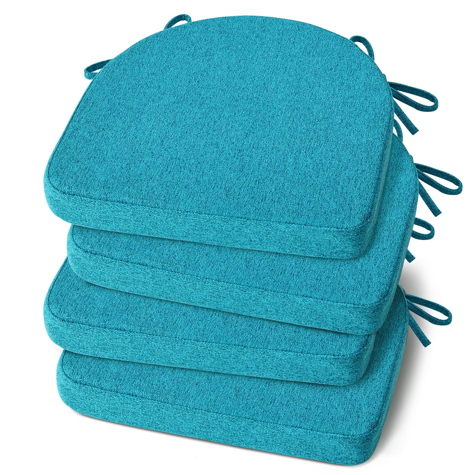 Photo 1 of Shinnwa Kitchen Chair Cushions Set of 4, Non-Slip Dining Chair Cushions with Ties and Machine Washable Cover, 4 Pack, 17 x 16.5 x 2in, Teal