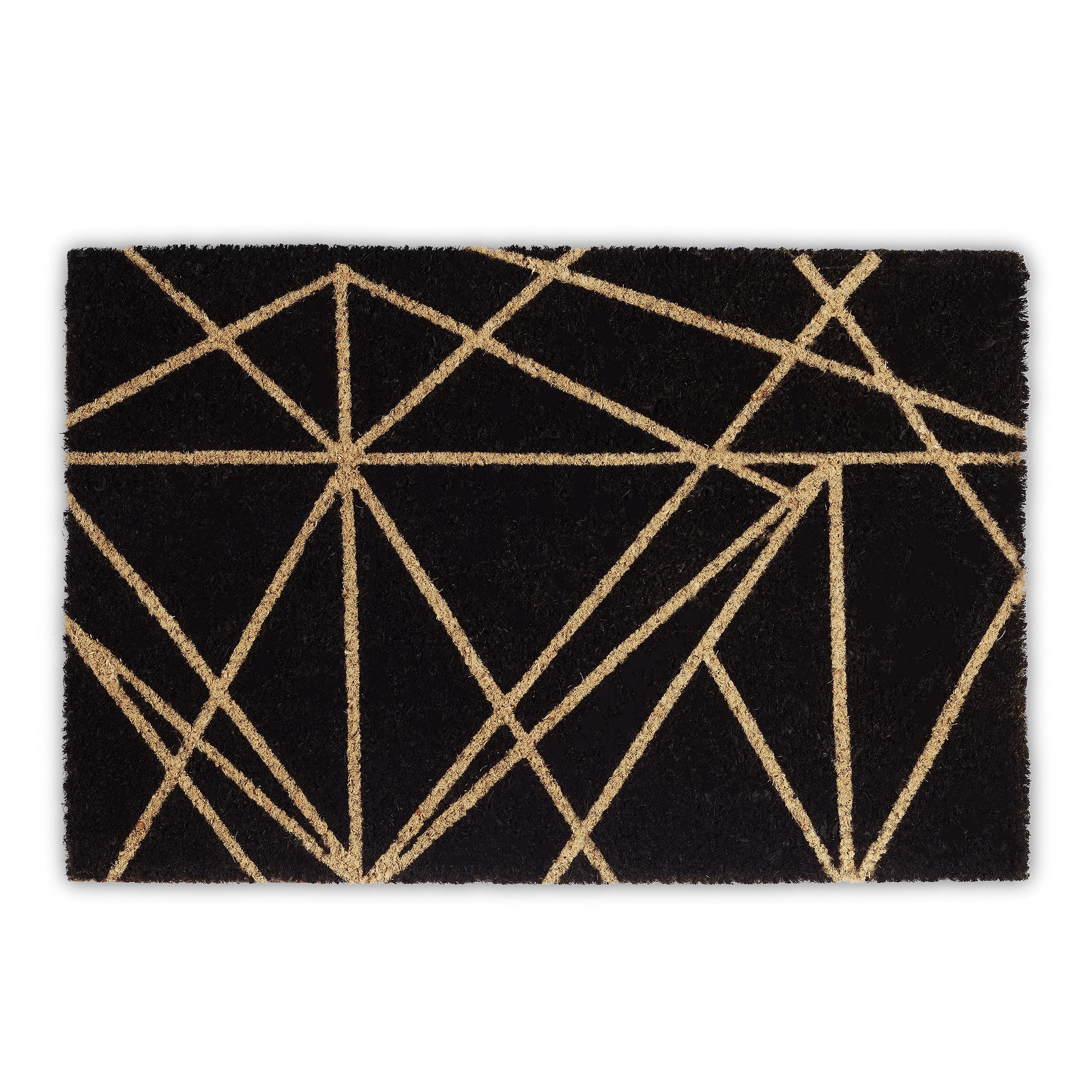 Relaxdays Coir Doormat with Pattern, HxWxD: 1.5 x 60 x 40 cm, Rectangular, Nonslip, Coconut Fibre, Rubber, Black-Natural Brown