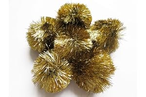 YYCRAFT 15pcs Jumbo Glitter Tinsel Pom Poms Sparkle Balls for DIY Craft,Cat Toys-Gold(2")