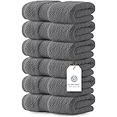 White Classic Luxury Dark Gray Hand Towels - Soft 100% Turkish Cotton | Highly Absorbent Hotel spa Bathroom Towel Collection | 16x30 Inch | Set of 6