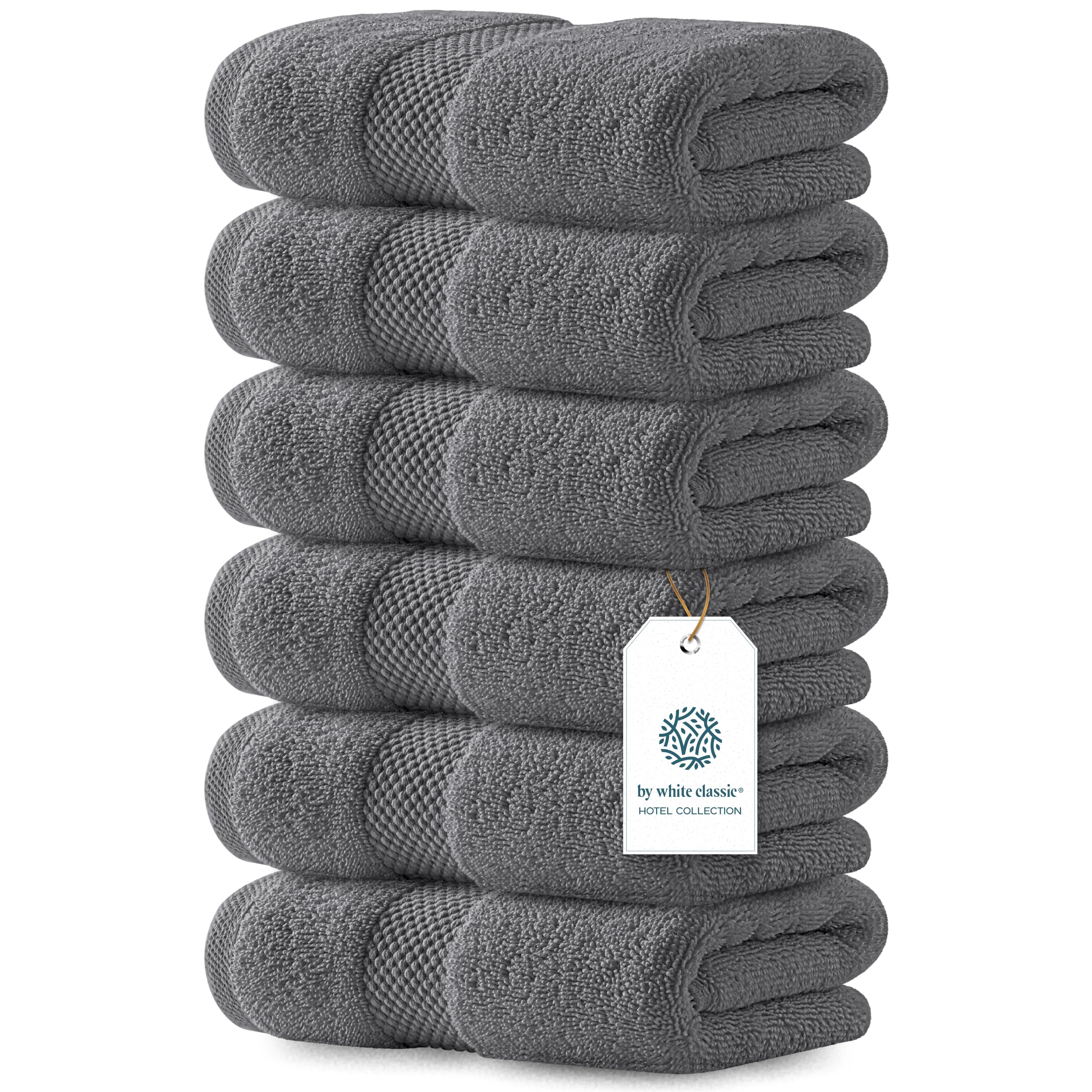 White Classic Luxury Grey Hand Towels, 100% Cotton Bathroom Charcoal Hand Towels Set of 6, Hotel Towels Extra 40x76 cm, Quality Small Towels Bathroom Sets for Hands | Dark Gray, 6 Pack